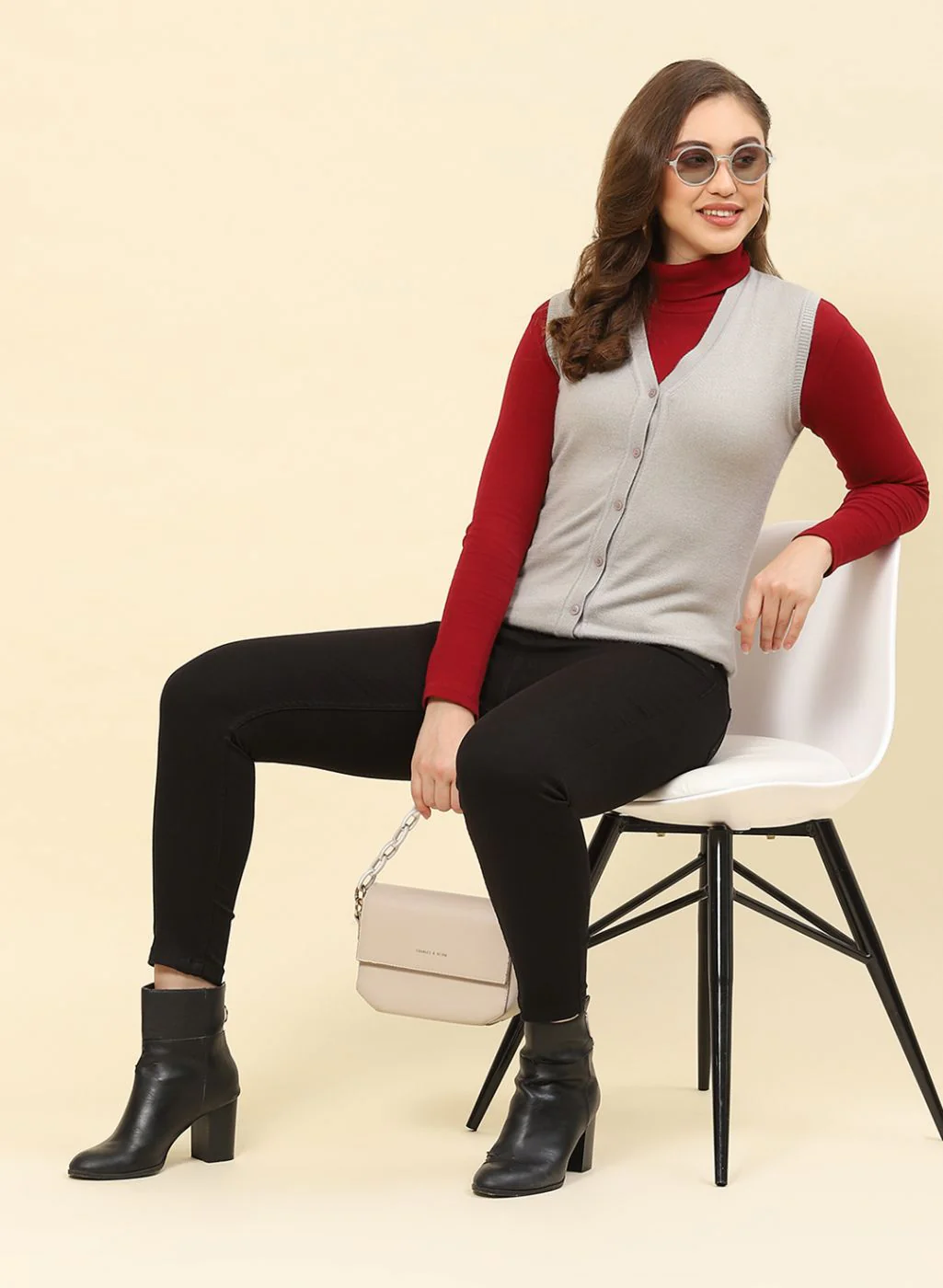 Women Grey Solid Modal Nylone Cardigan