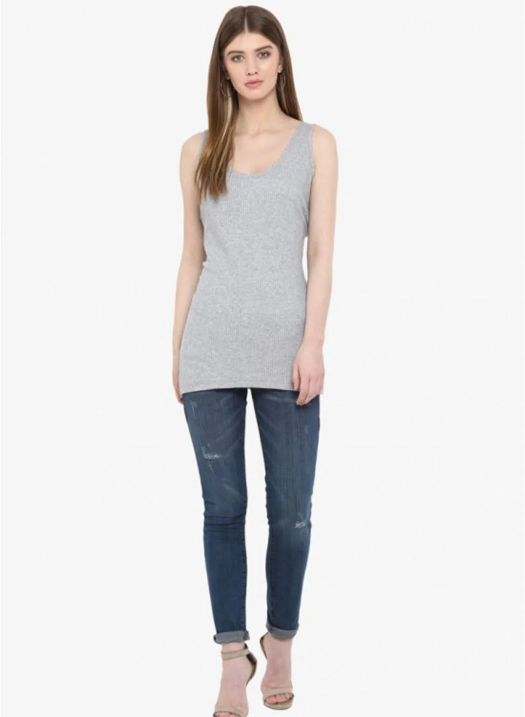 Women Grey Solid Thermal Vest - Image 2