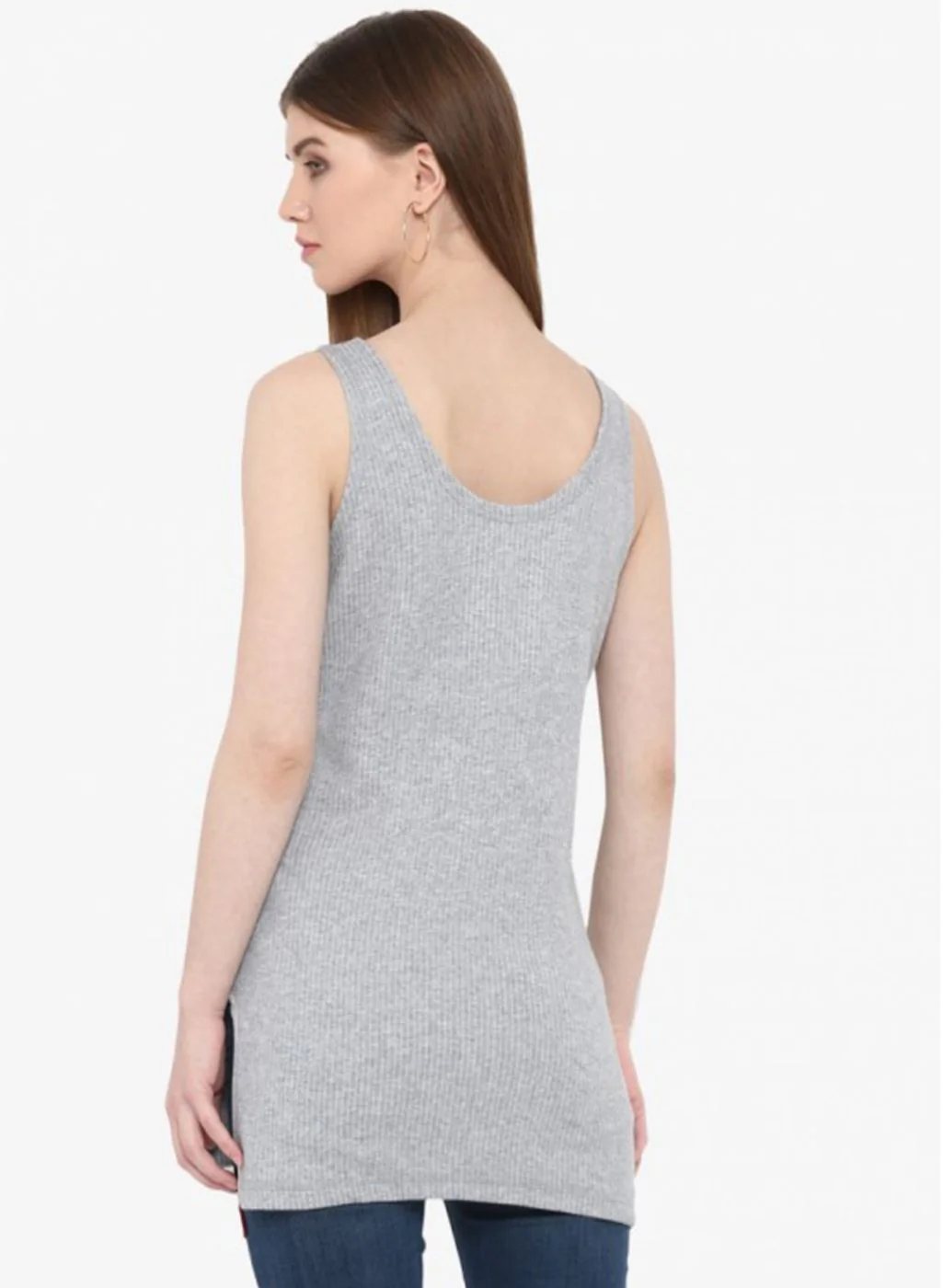 Women Grey Solid Thermal Vest - Image 3