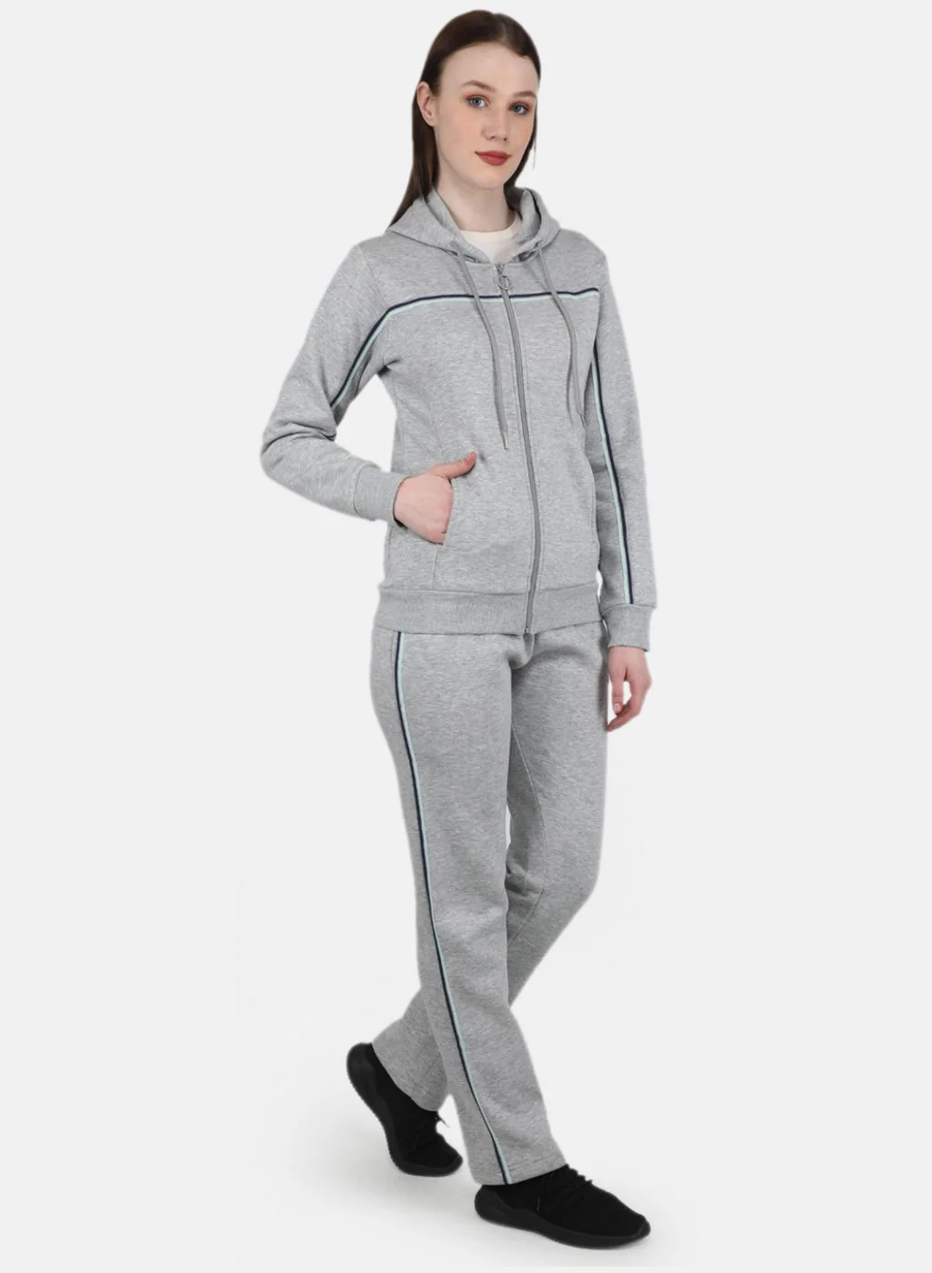 Women Grey Solid Tracksuit - Image 7