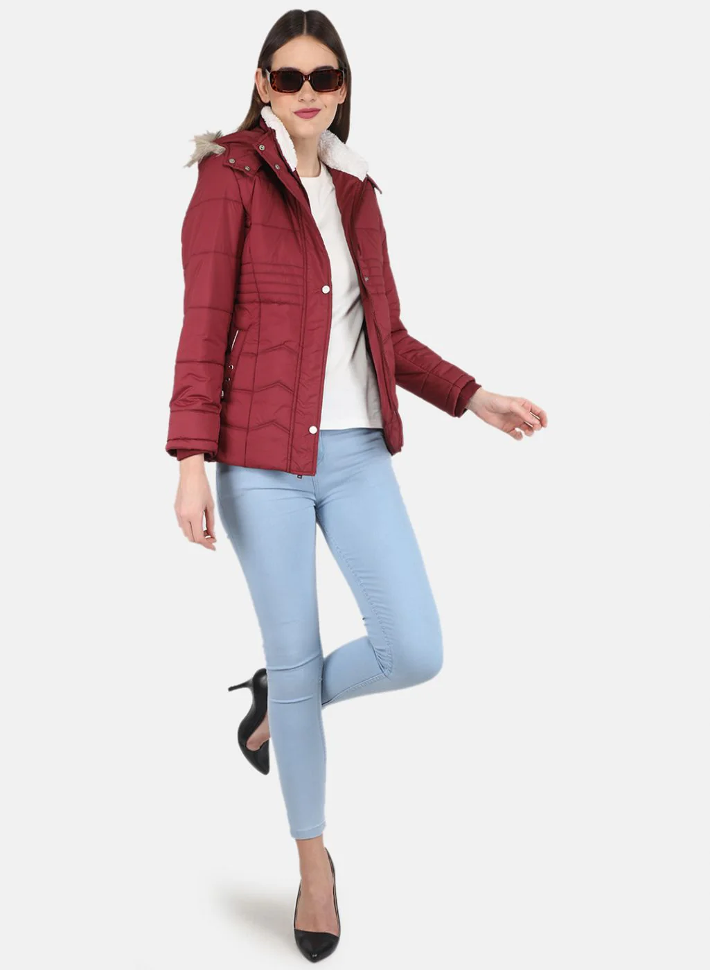 Women Maroon Parka Jacket - Image 4