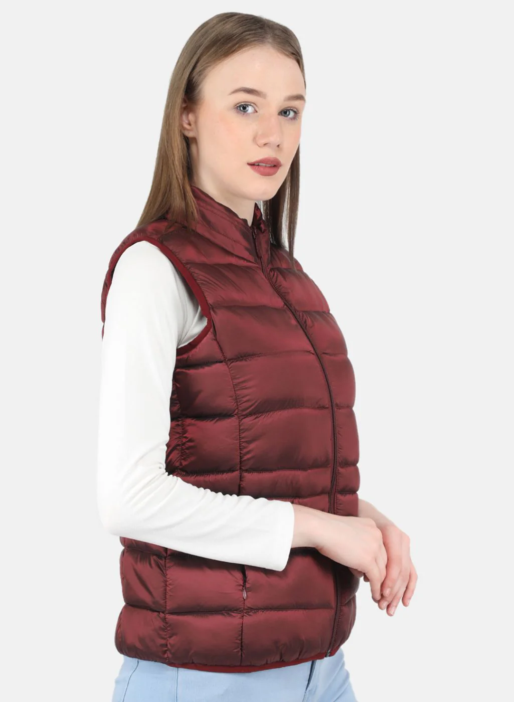 Women Maroon Puffer Jacket - Image 6