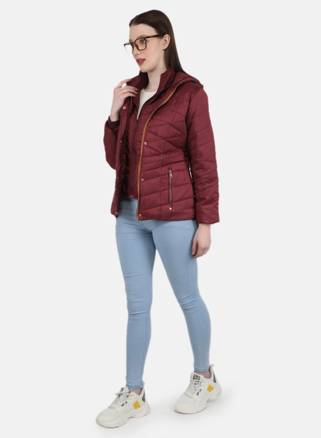 Women Maroon Check Jacket - Image 4