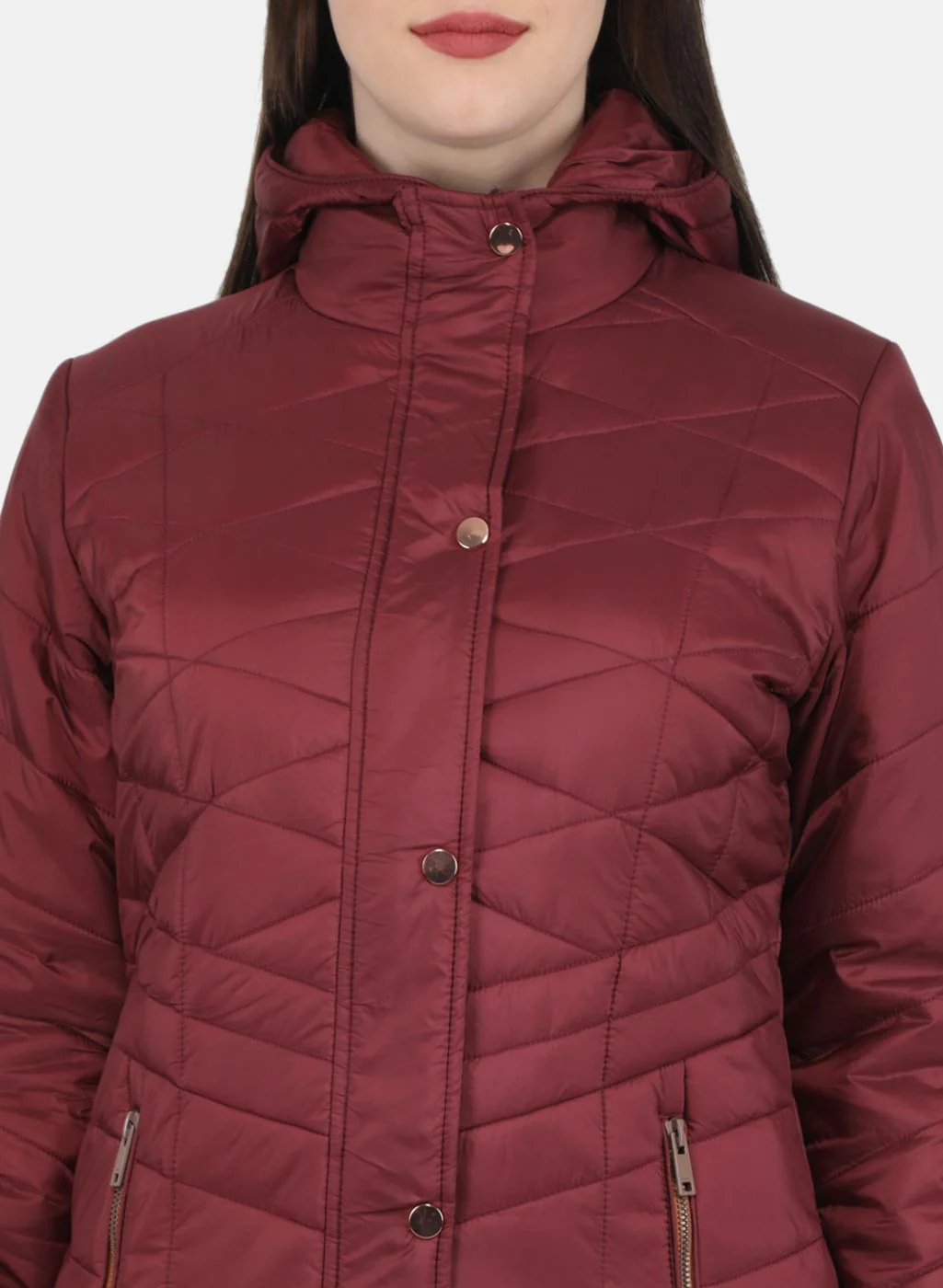 Women Maroon Check Jacket - Image 5