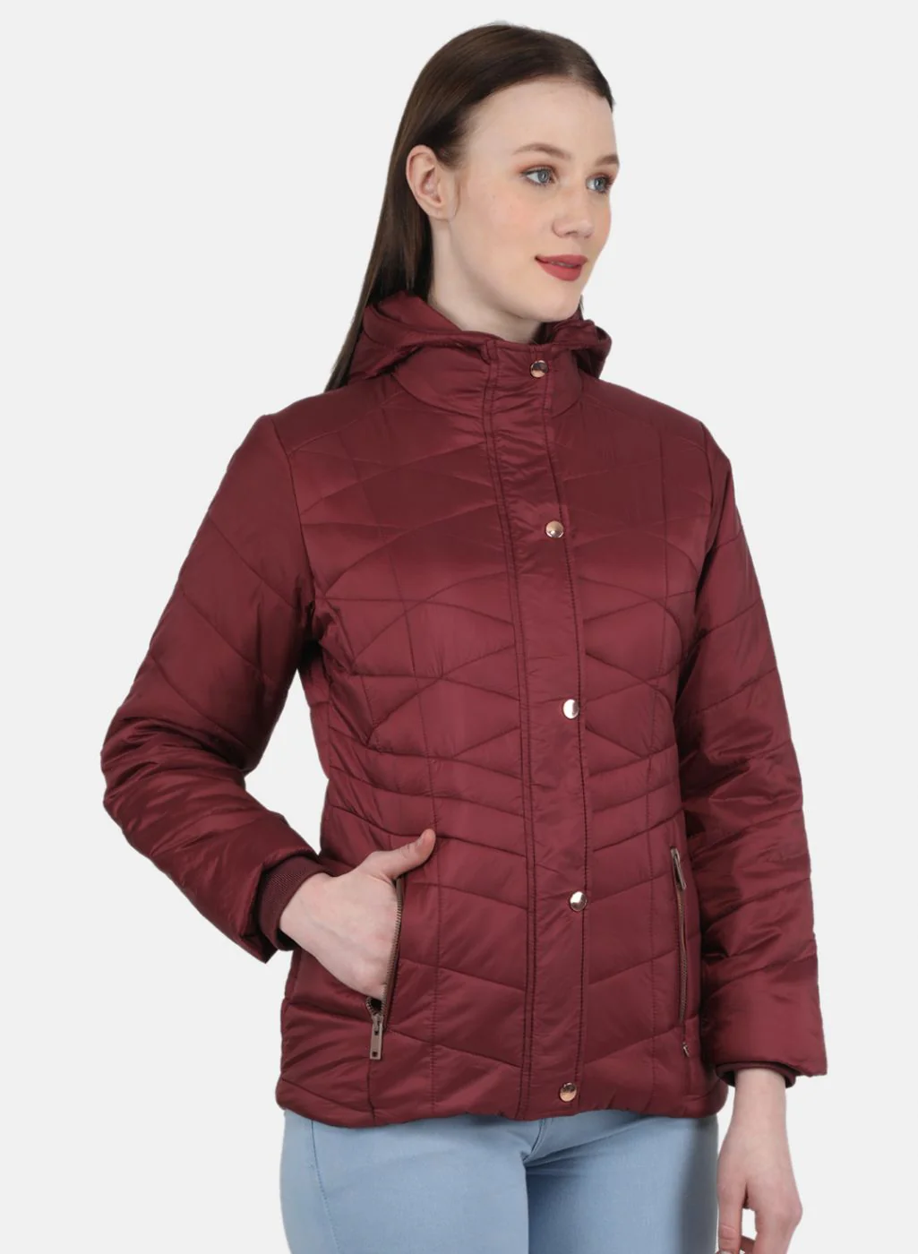 Women Maroon Check Jacket - Image 6