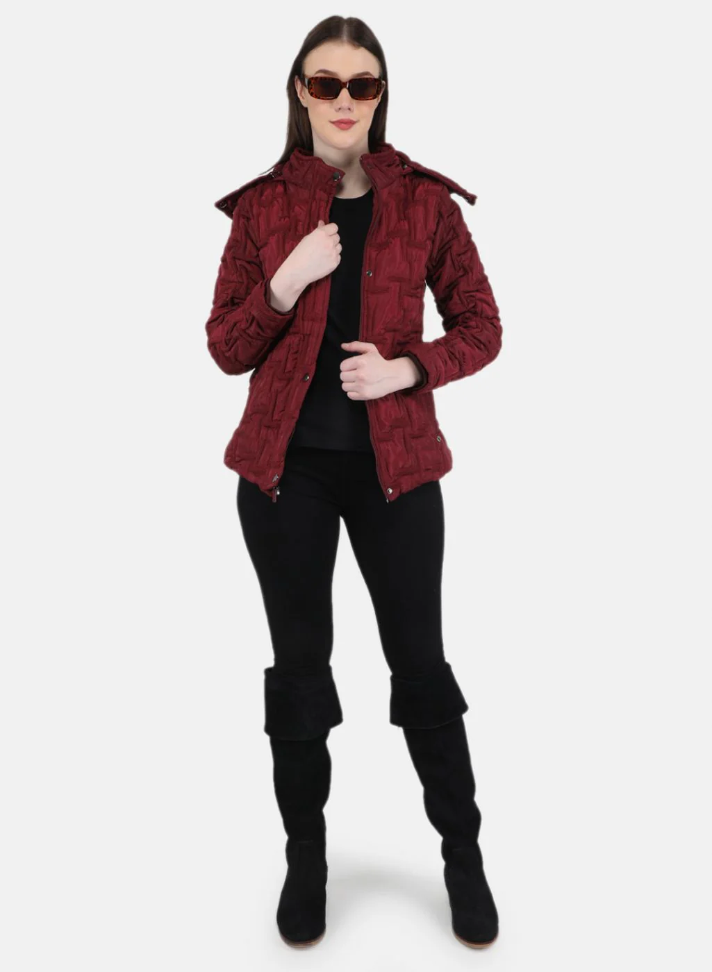 Women Maroon Embroidered Jacket - Image 4