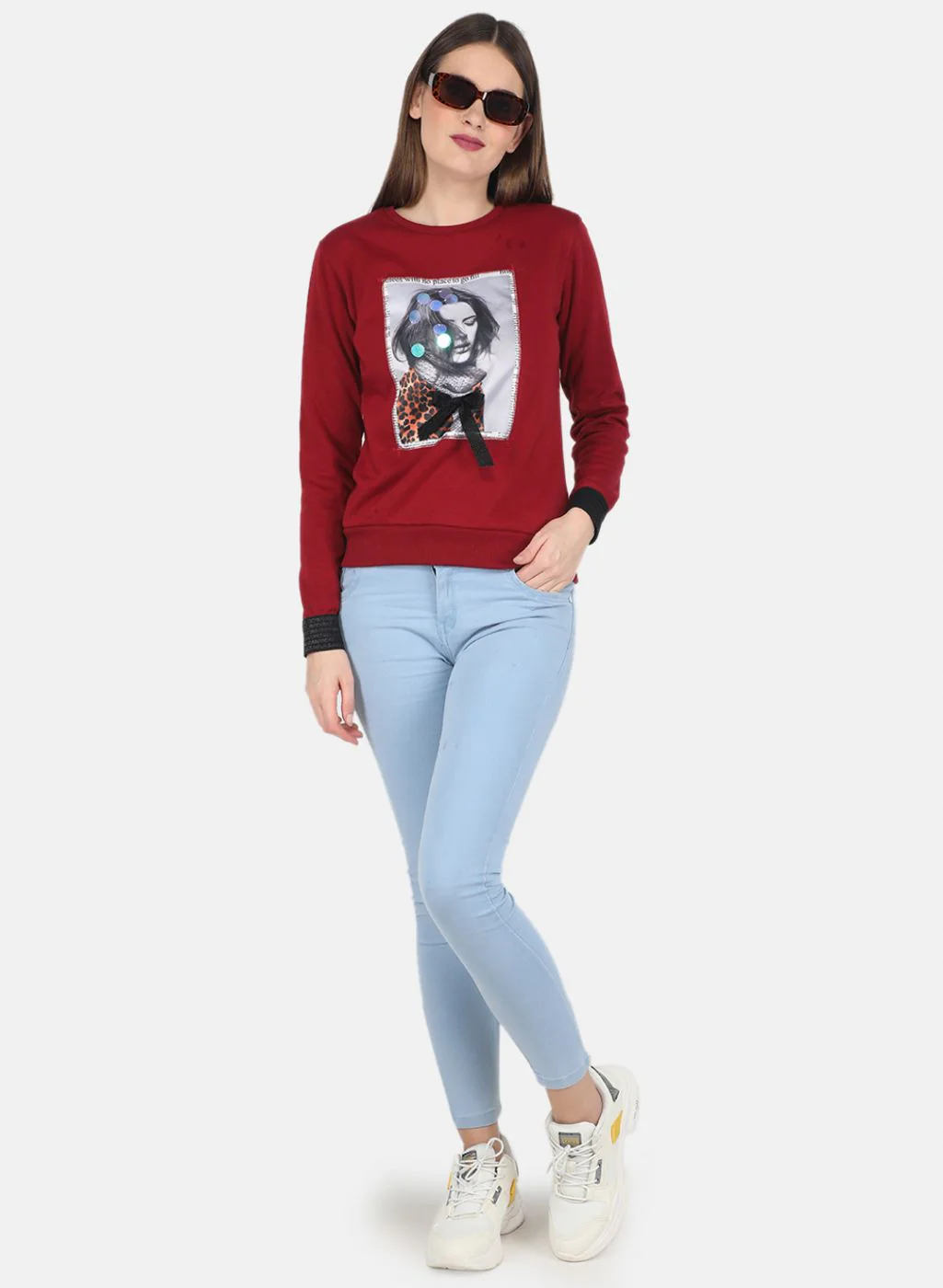 Women Maroon Printed Sweatshirt - Image 4