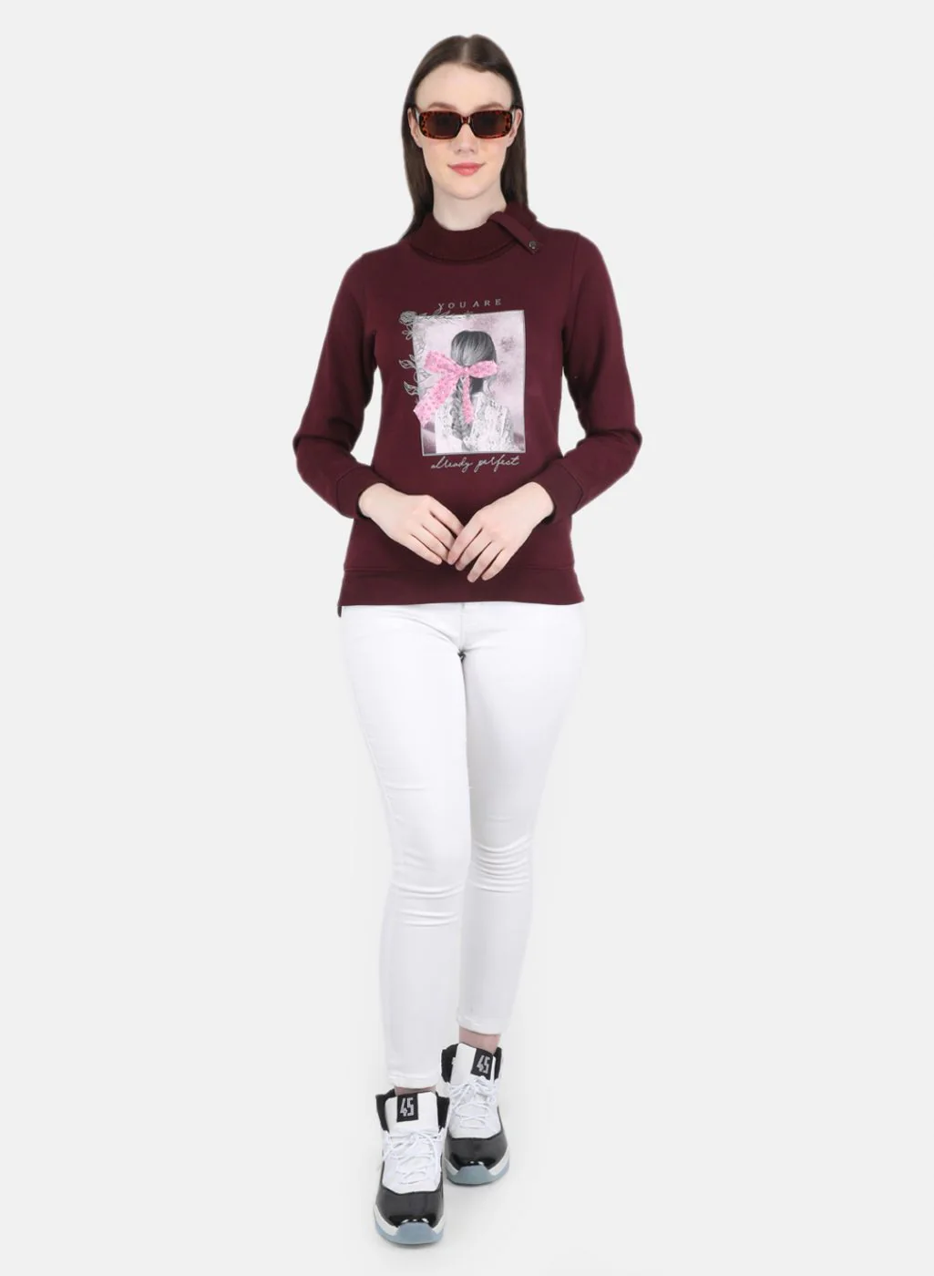 Women Maroon Printed Sweatshirt - Image 4