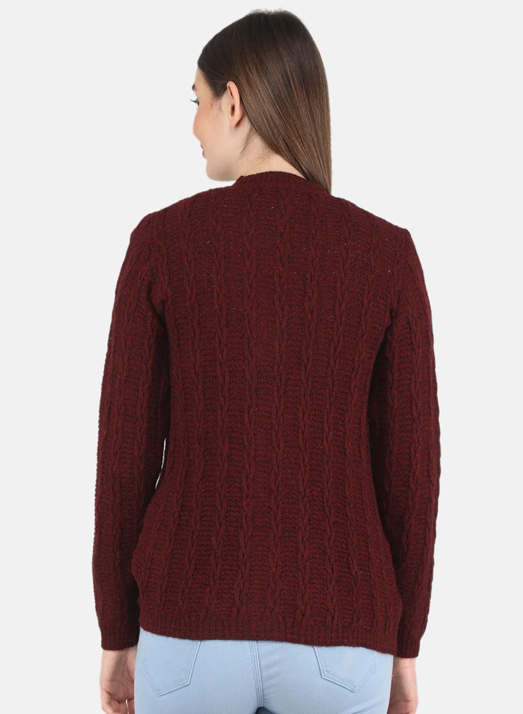 Women Maroon Self design Cardigan - Image 3