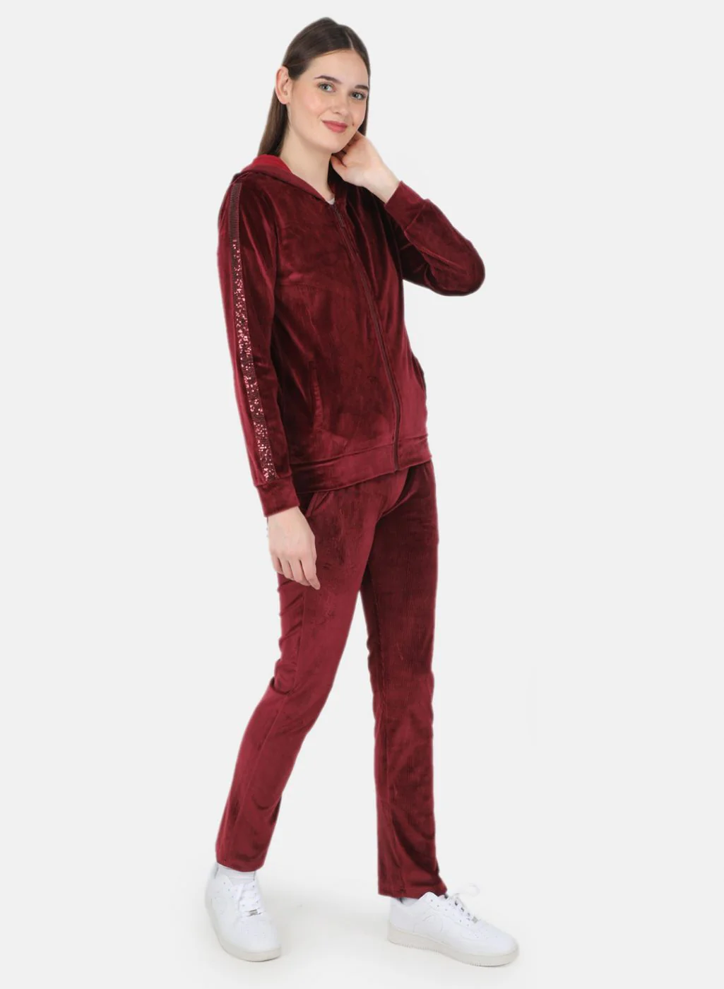 Women Maroon Self Design CoordiNAte Set - Image 7