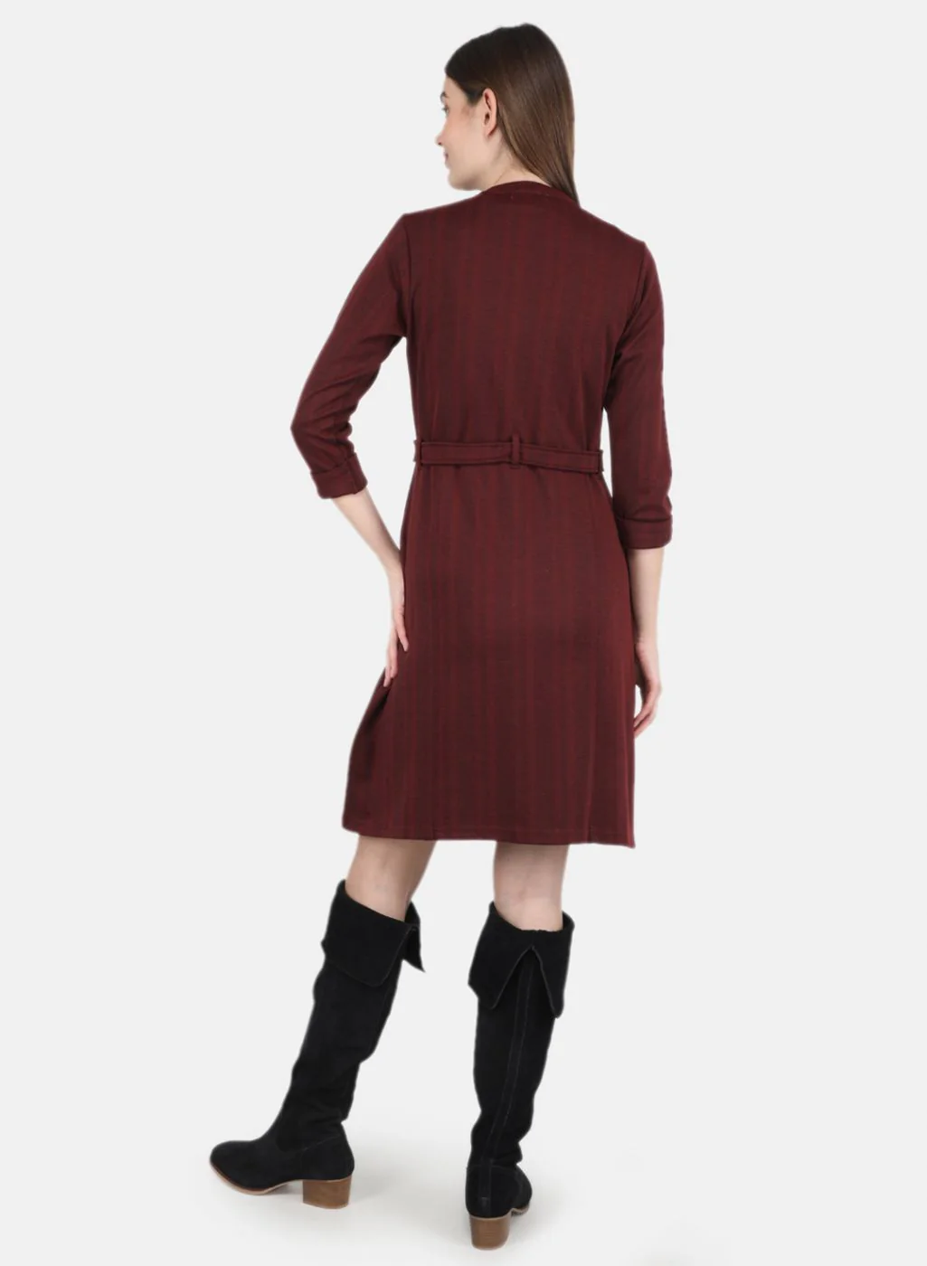 Women Maroon Self design Dress - Image 3