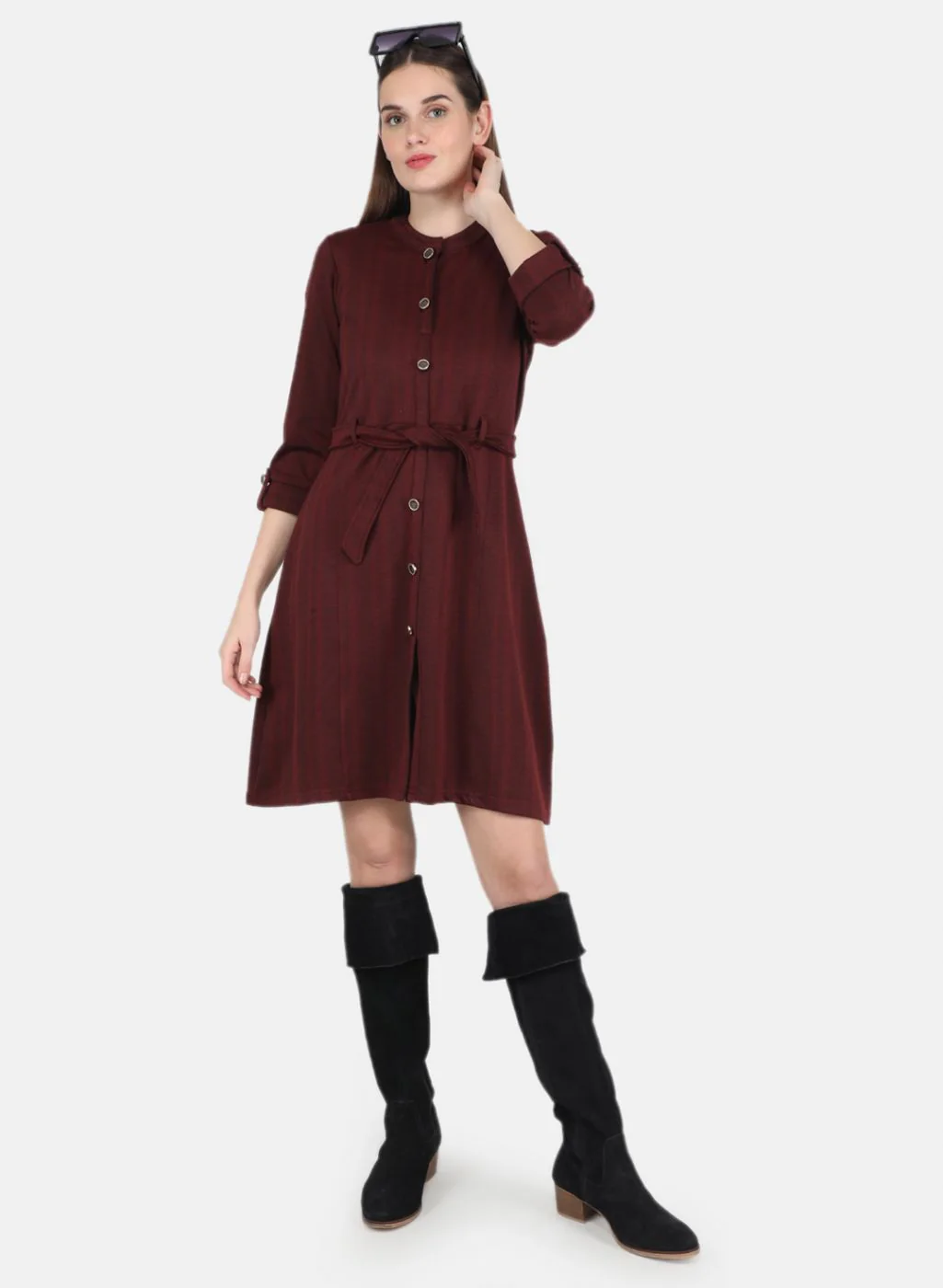 Women Maroon Self design Dress - Image 4