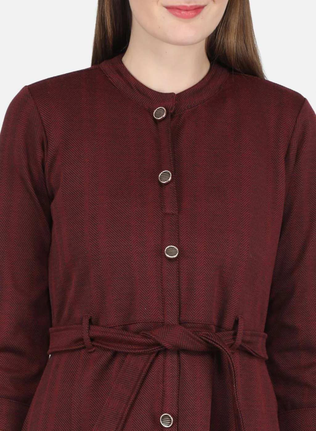 Women Maroon Self design Dress - Image 5