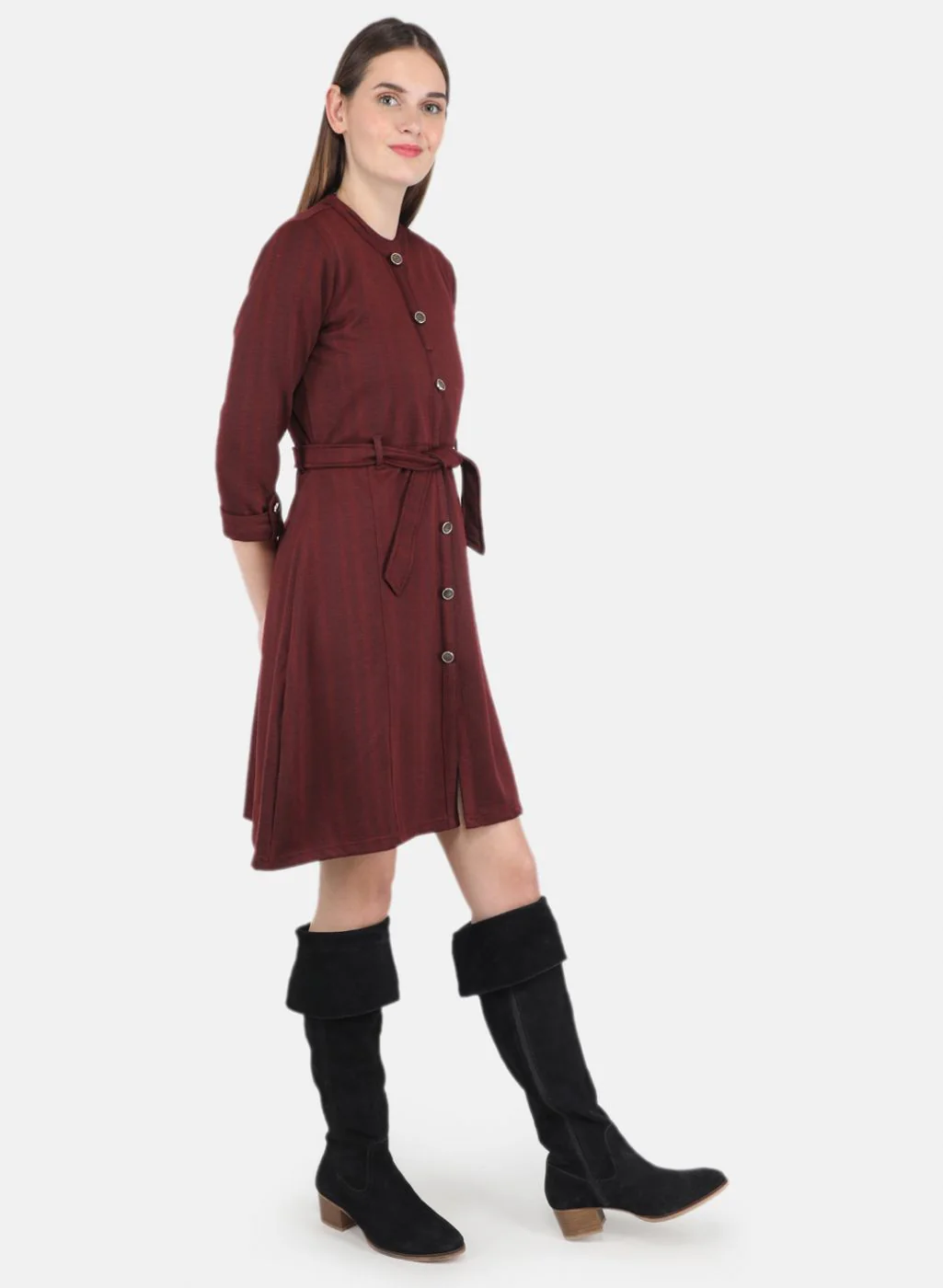Women Maroon Self design Dress - Image 6