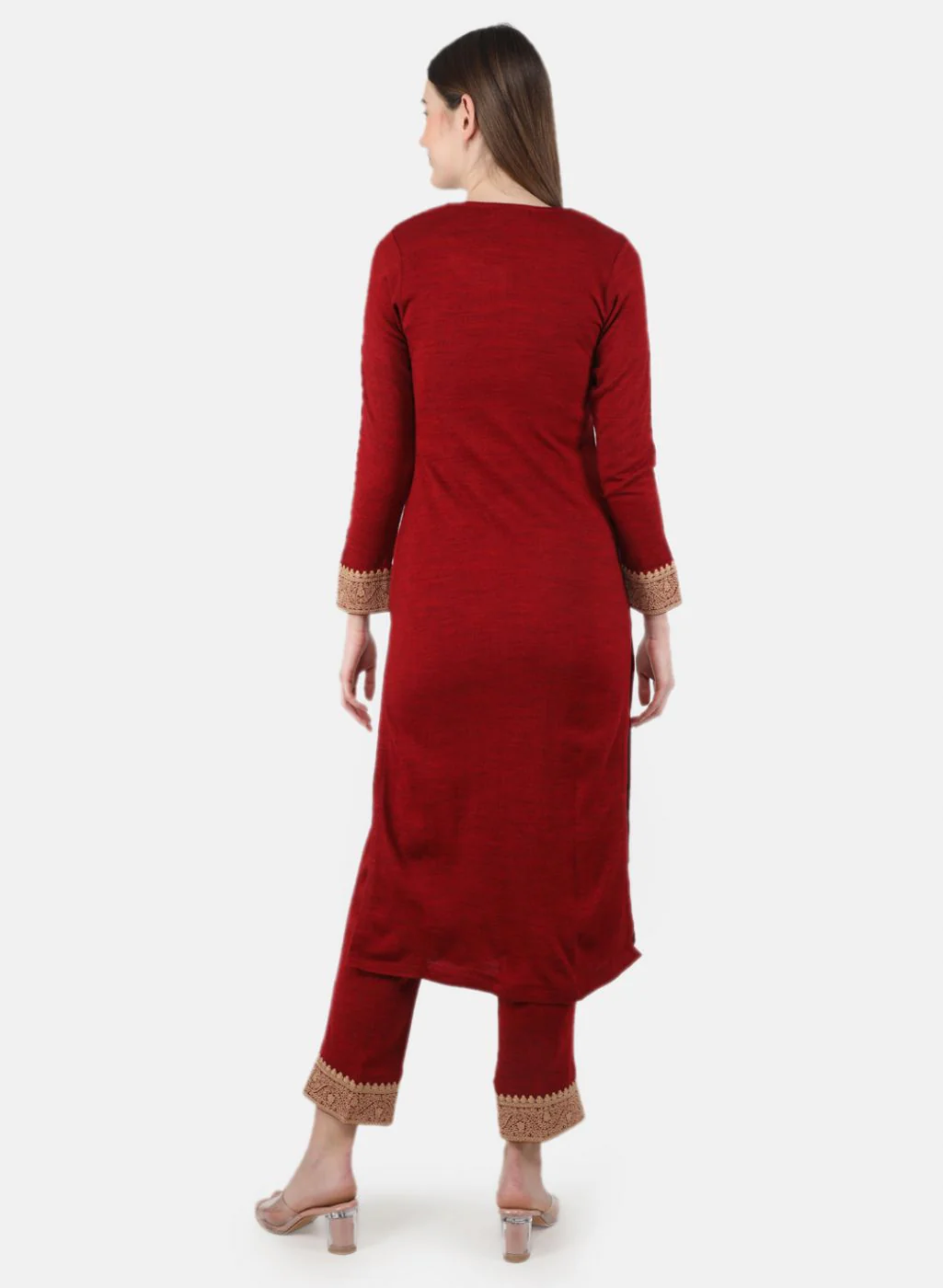 Women Maroon Self Design Kurti+Lower Set - Image 3