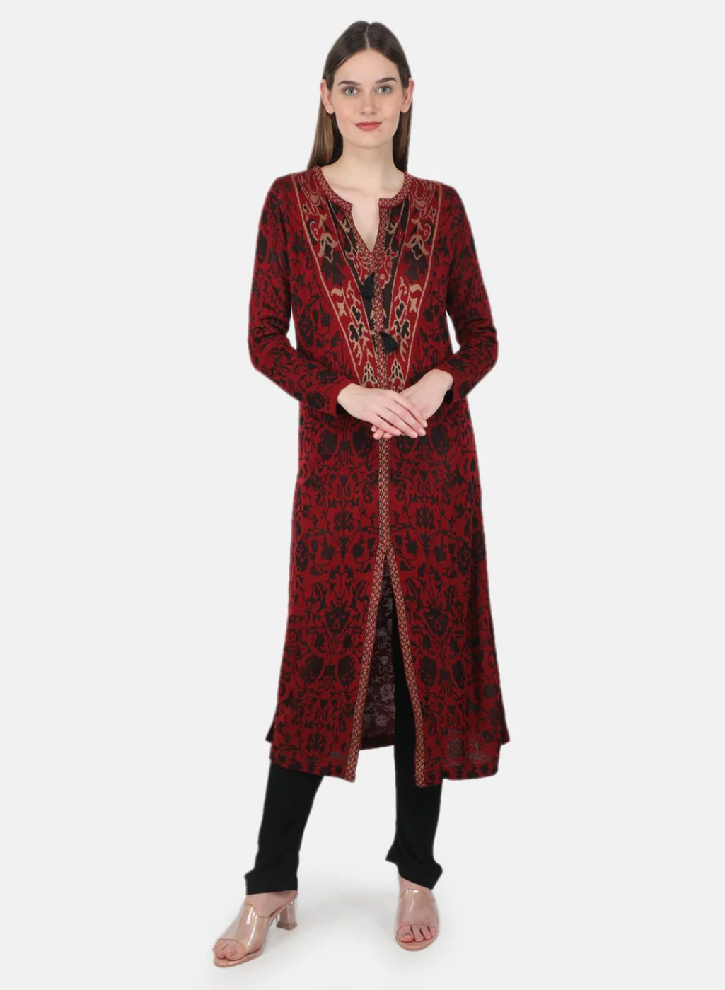 Women Maroon Self Design Kurti+Lower Set