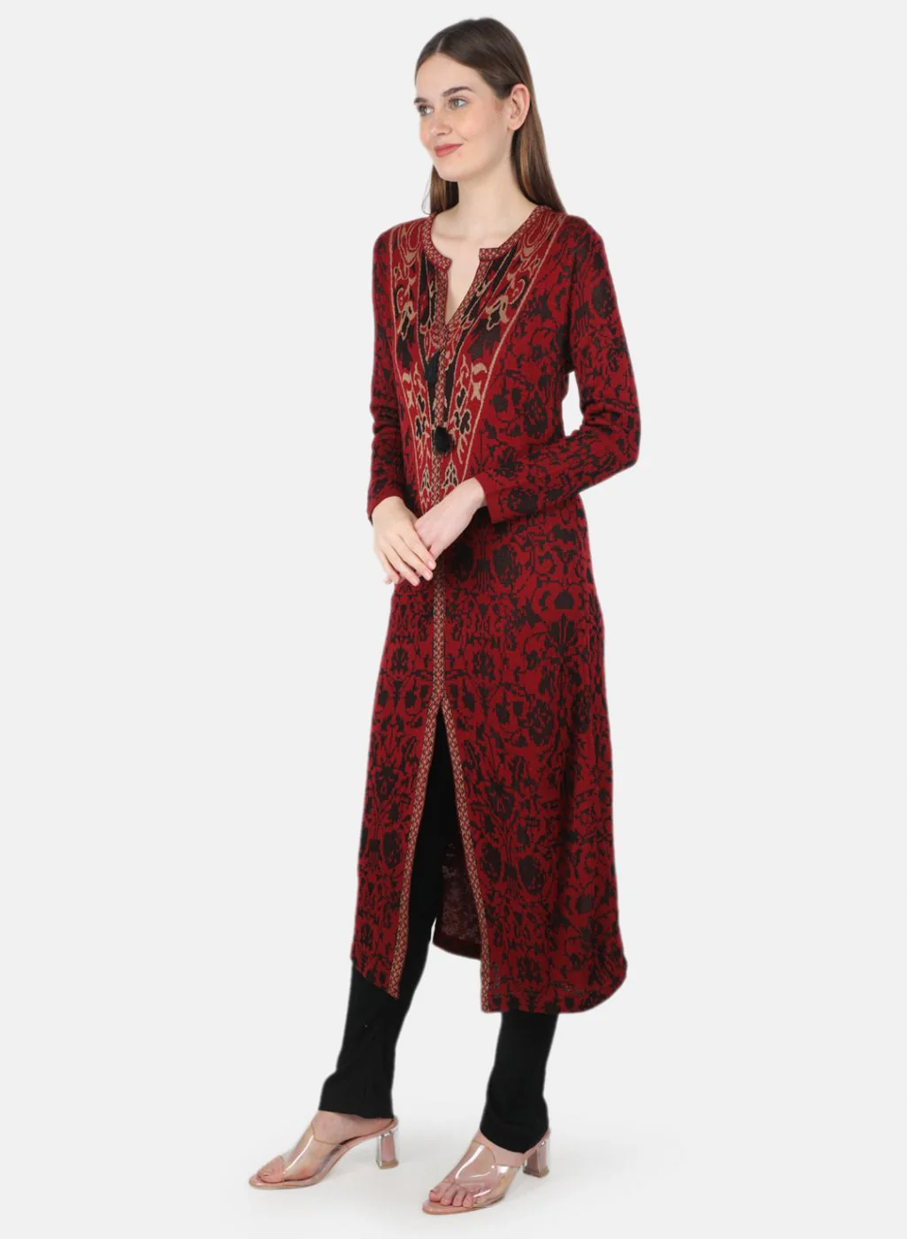 Women Maroon Self Design Kurti+Lower Set - Image 2