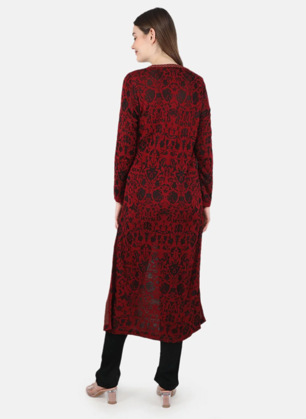 Women Maroon Self Design Kurti+Lower Set - Image 3