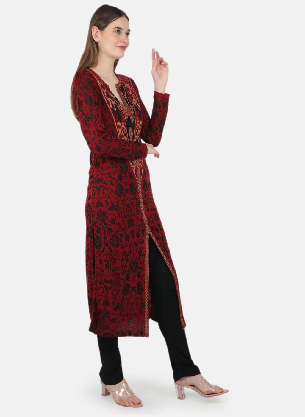 Women Maroon Self Design Kurti+Lower Set - Image 7