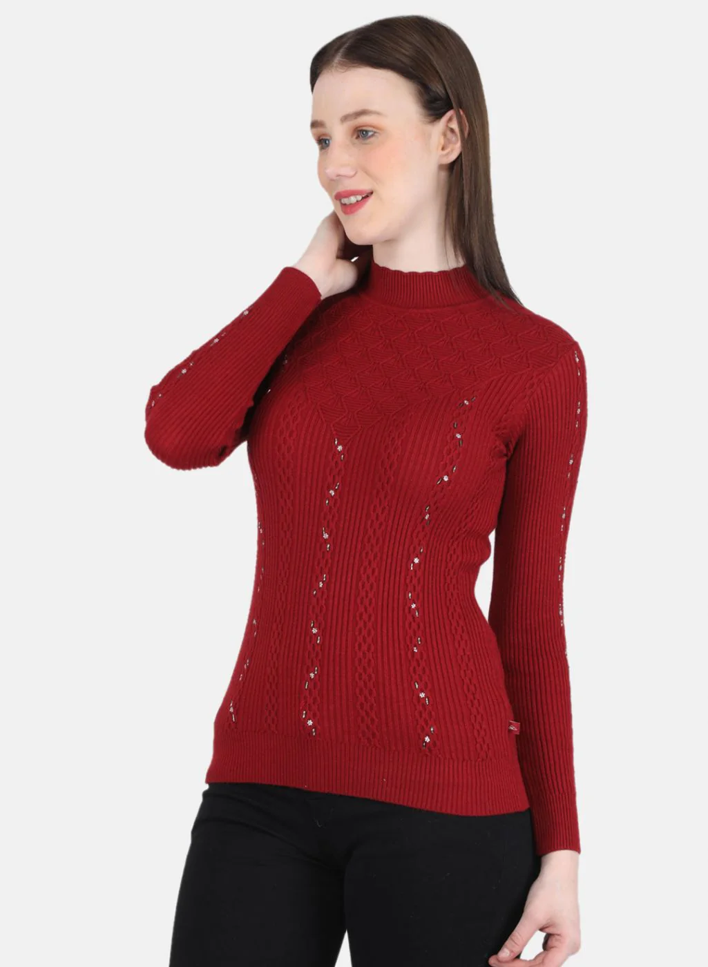 Women Maroon Self Design Top - Image 2