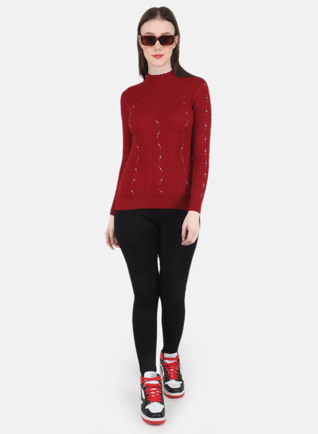 Women Maroon Self Design Top - Image 4