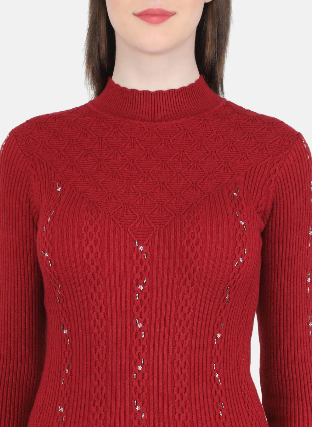 Women Maroon Self Design Top - Image 5