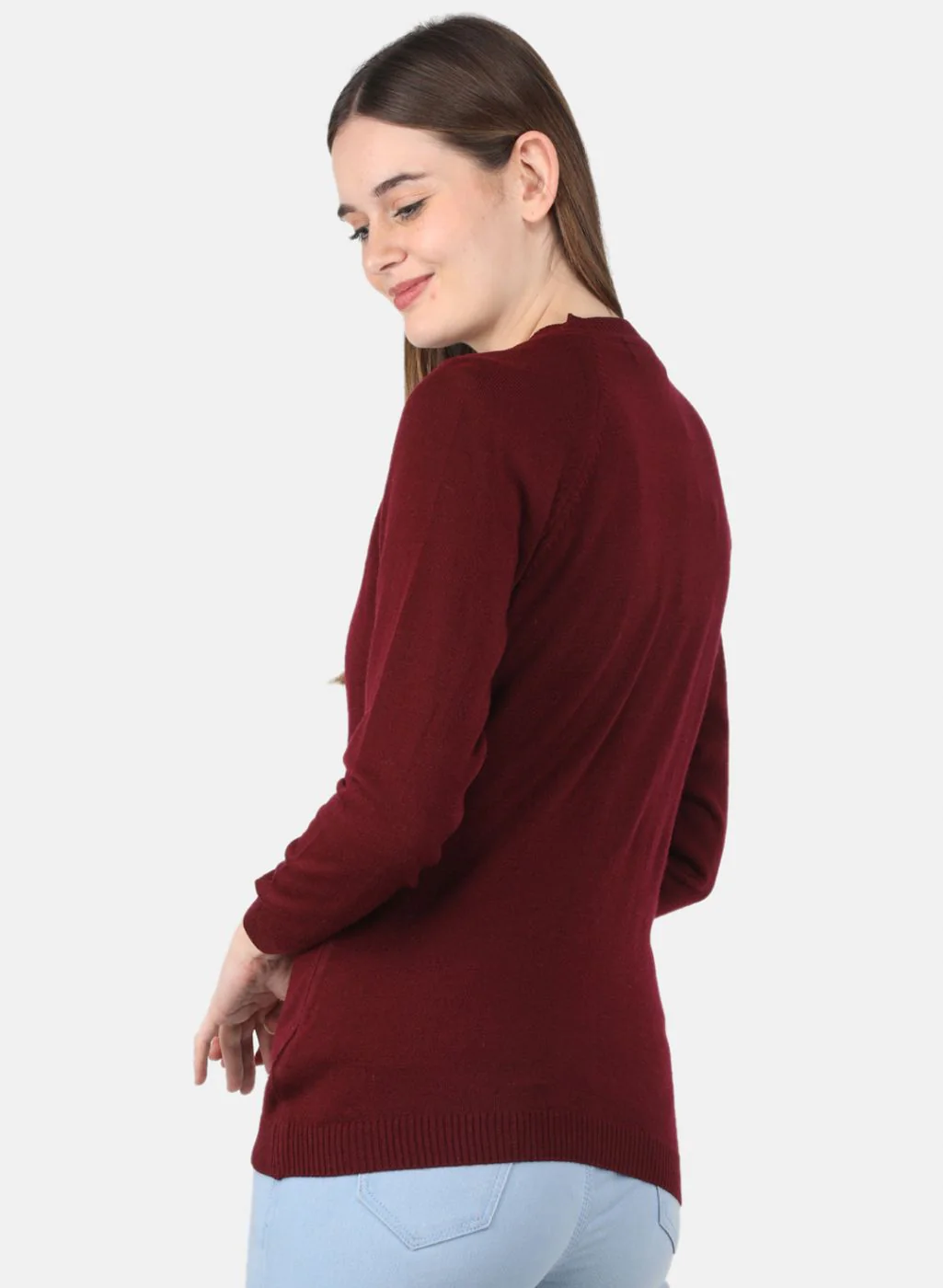 Women Maroon Solid Cardigan - Image 3