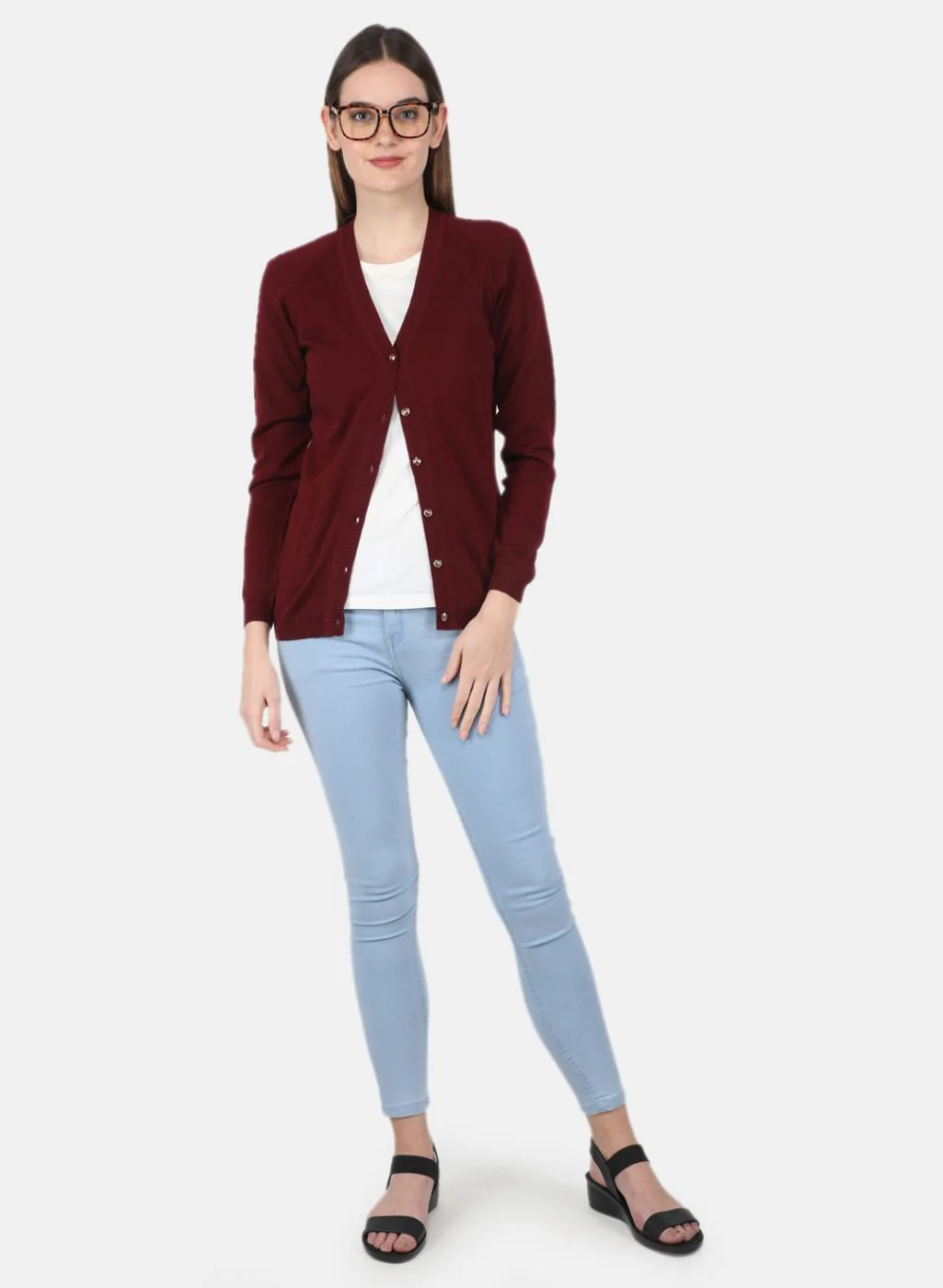 Women Maroon Solid Cardigan - Image 4