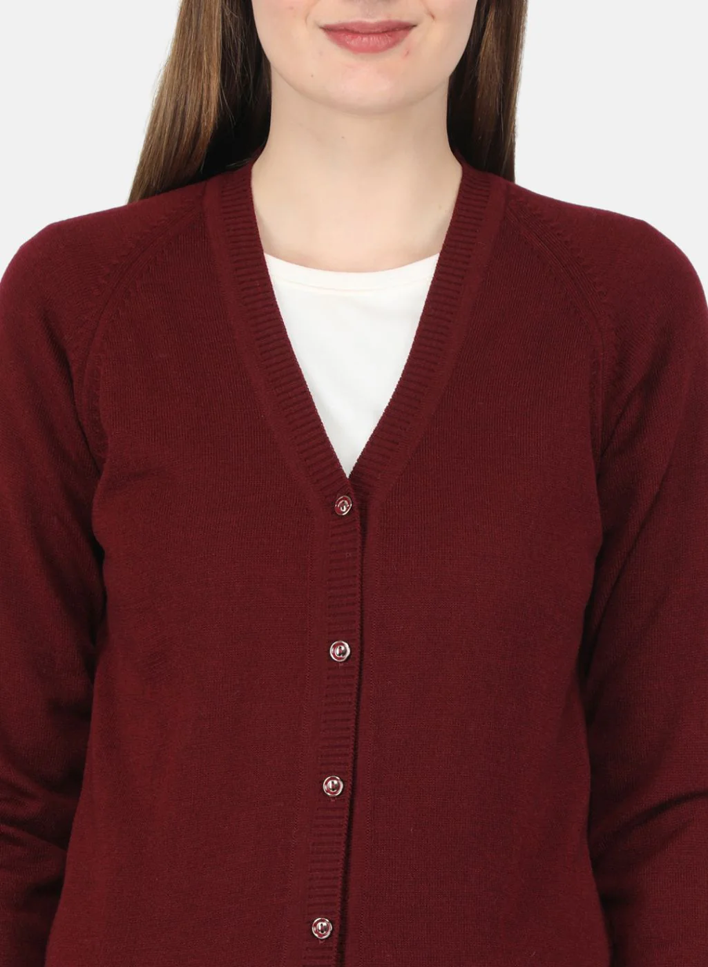 Women Maroon Solid Cardigan - Image 5
