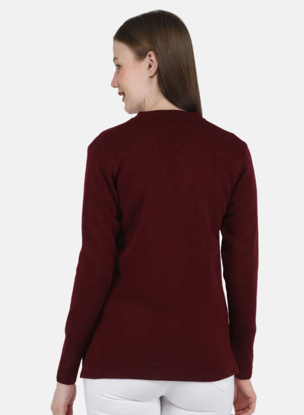 Women Maroon Solid Cardigan - Image 3