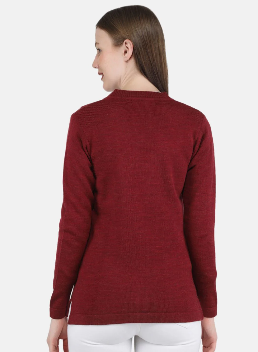 Women Maroon Solid Cardigan - Image 3