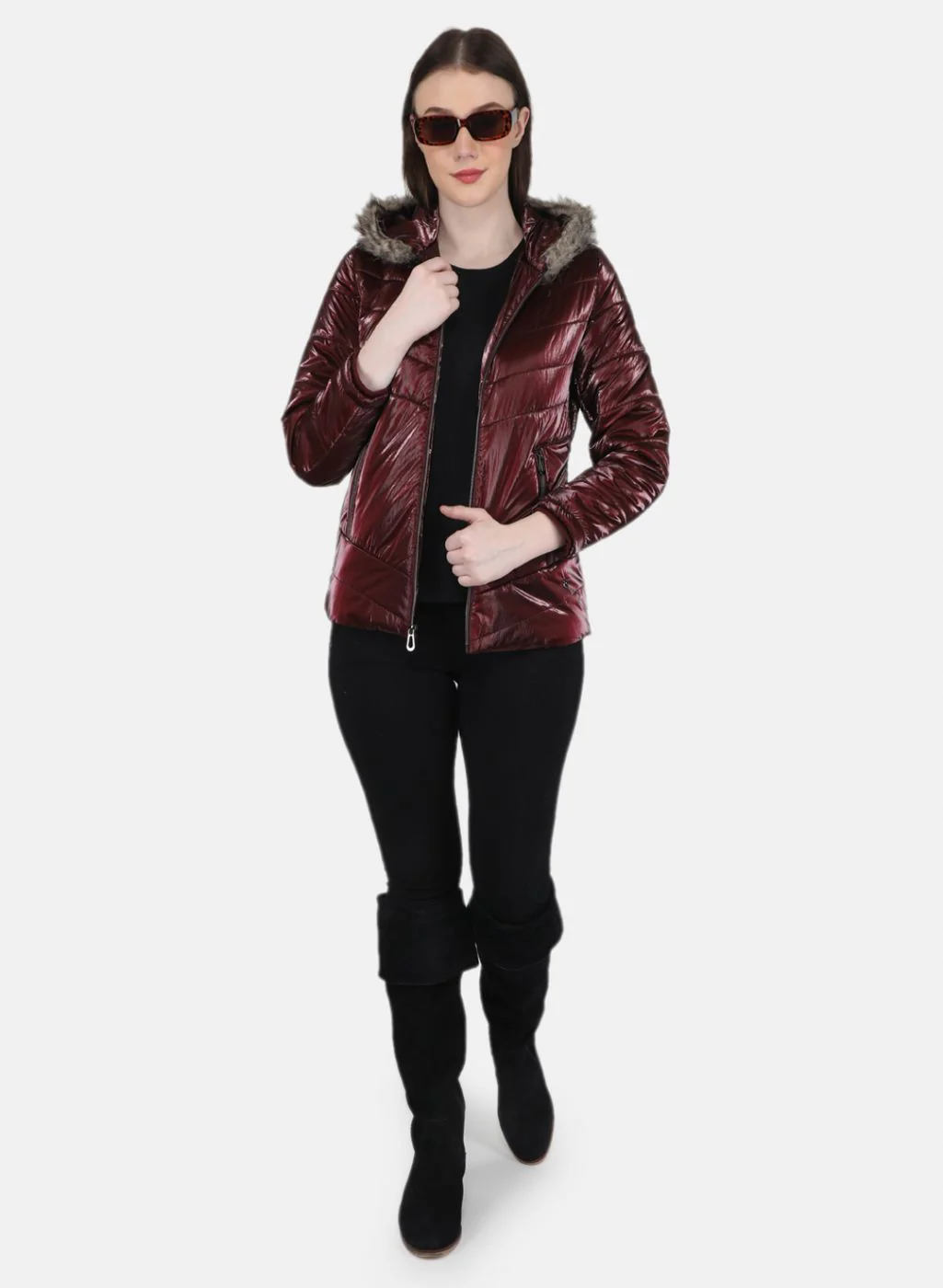 Women Maroon Solid Jacket - Image 4