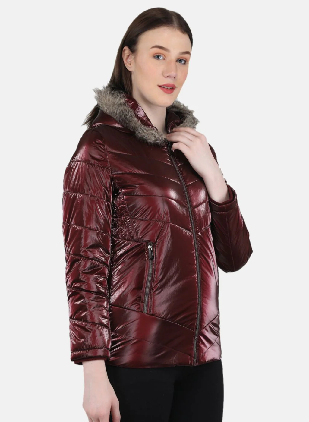 Women Maroon Solid Jacket - Image 6