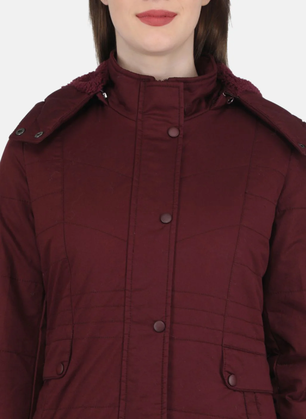 Women Maroon Solid Jacket - Image 5