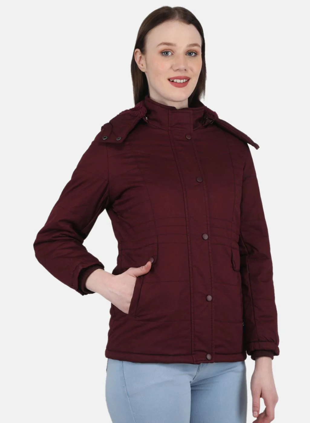 Women Maroon Solid Jacket - Image 6