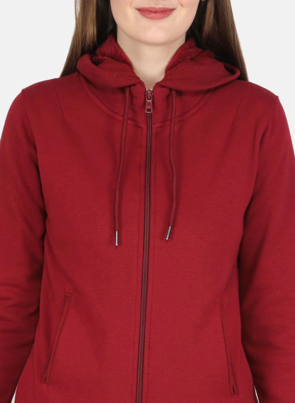 Women Maroon Solid Sweatshirt - Image 5