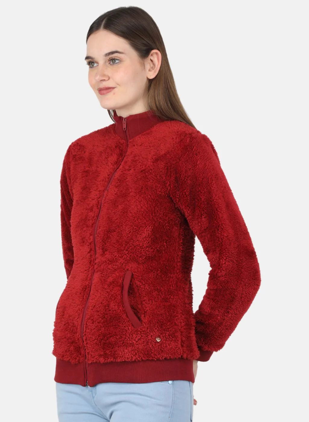 Women Maroon Solid Sweatshirt - Image 2