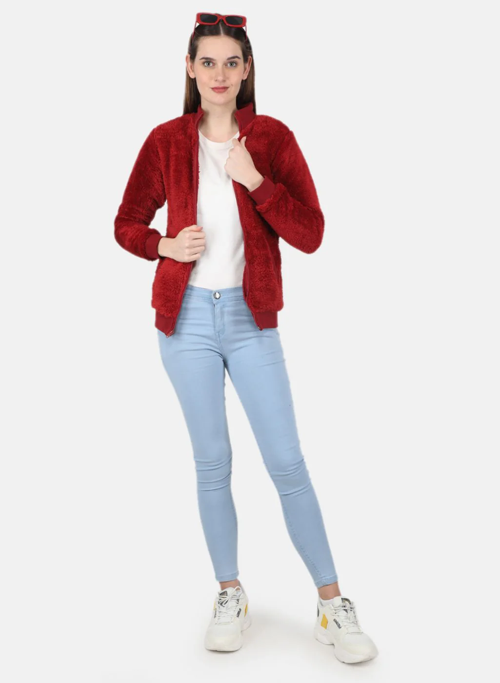 Women Maroon Solid Sweatshirt - Image 4