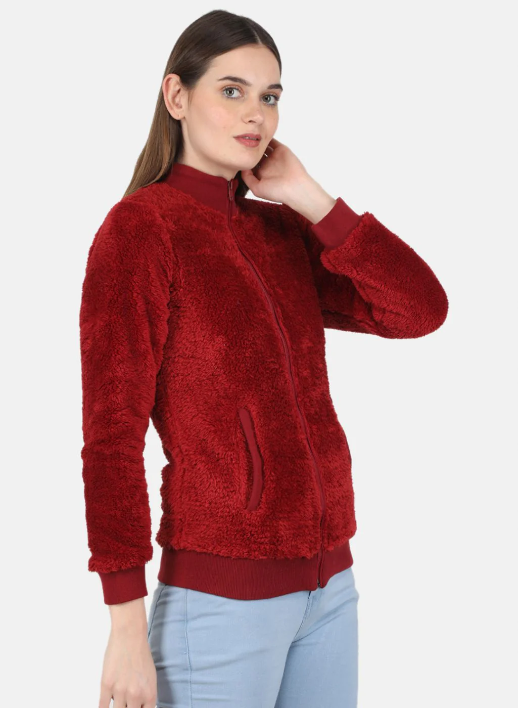 Women Maroon Solid Sweatshirt - Image 6