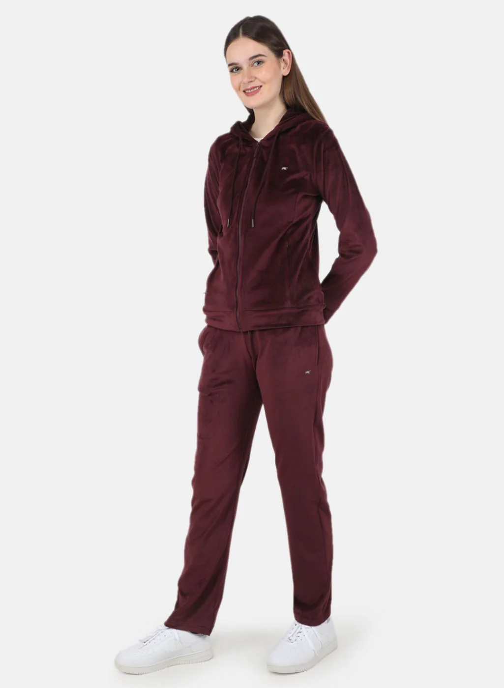 Women Maroon Solid Tracksuit - Image 2