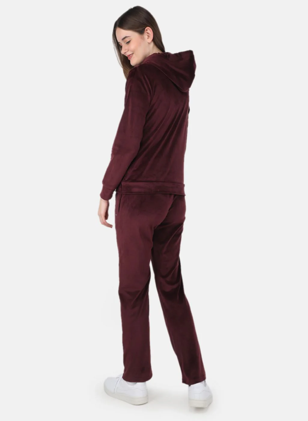 Women Maroon Solid Tracksuit - Image 3