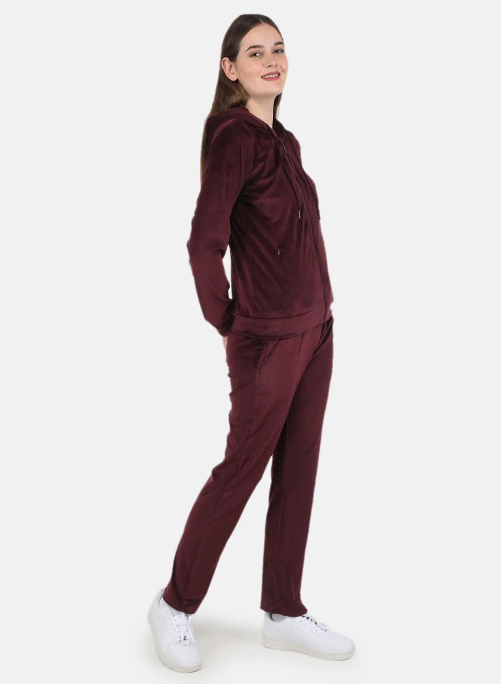 Women Maroon Solid Tracksuit - Image 7