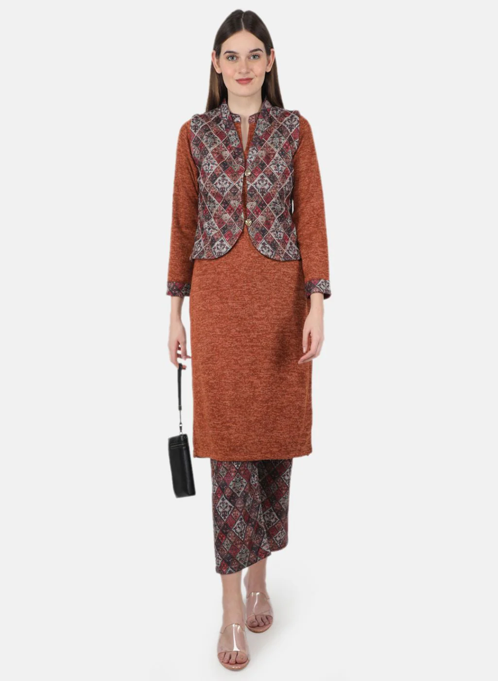 Women Multicolor 3 Pc Kurti+Jacket+Lower for Winter - Image 4