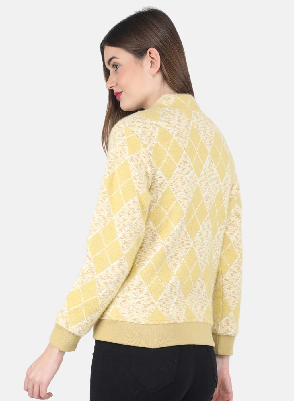 Women Mustard Jaquard Sweatshirt - Image 3