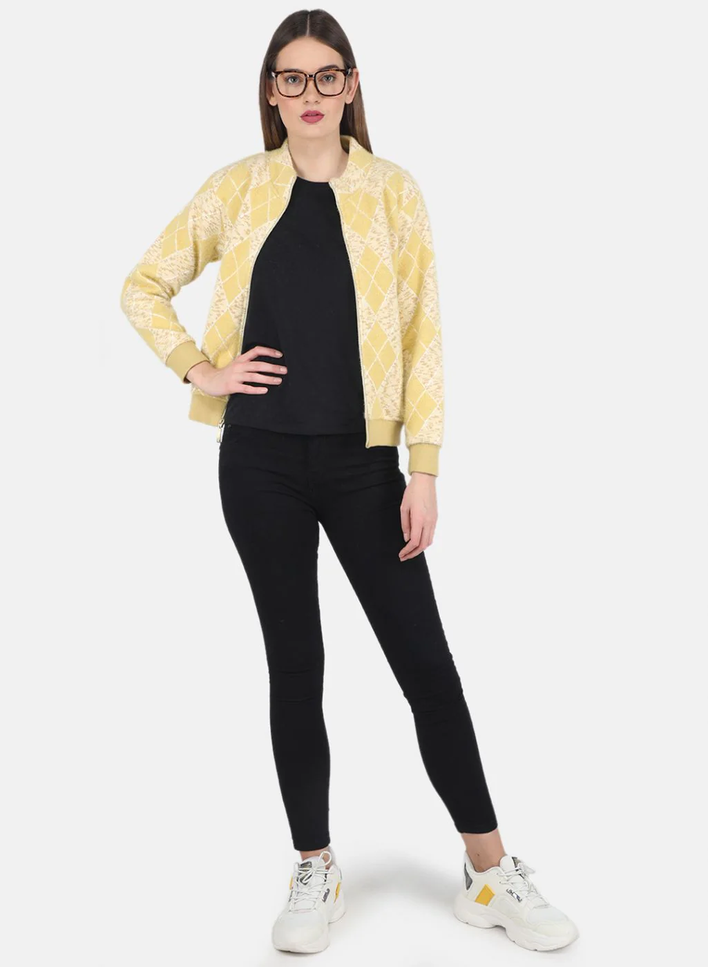 Women Mustard Jaquard Sweatshirt - Image 4