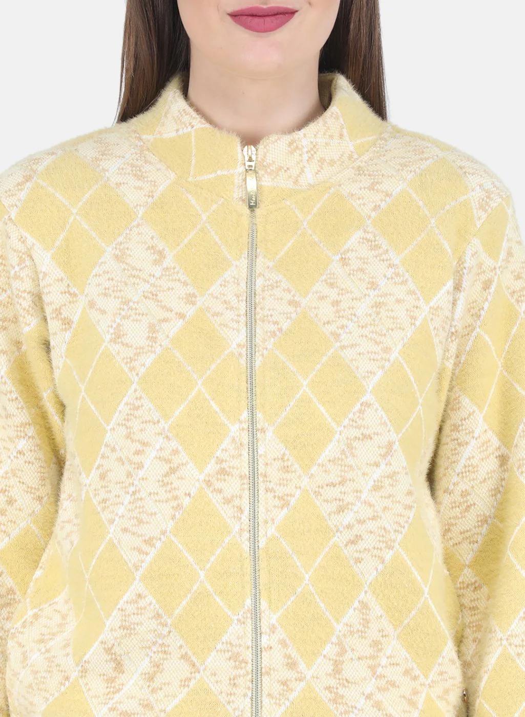 Women Mustard Jaquard Sweatshirt - Image 5