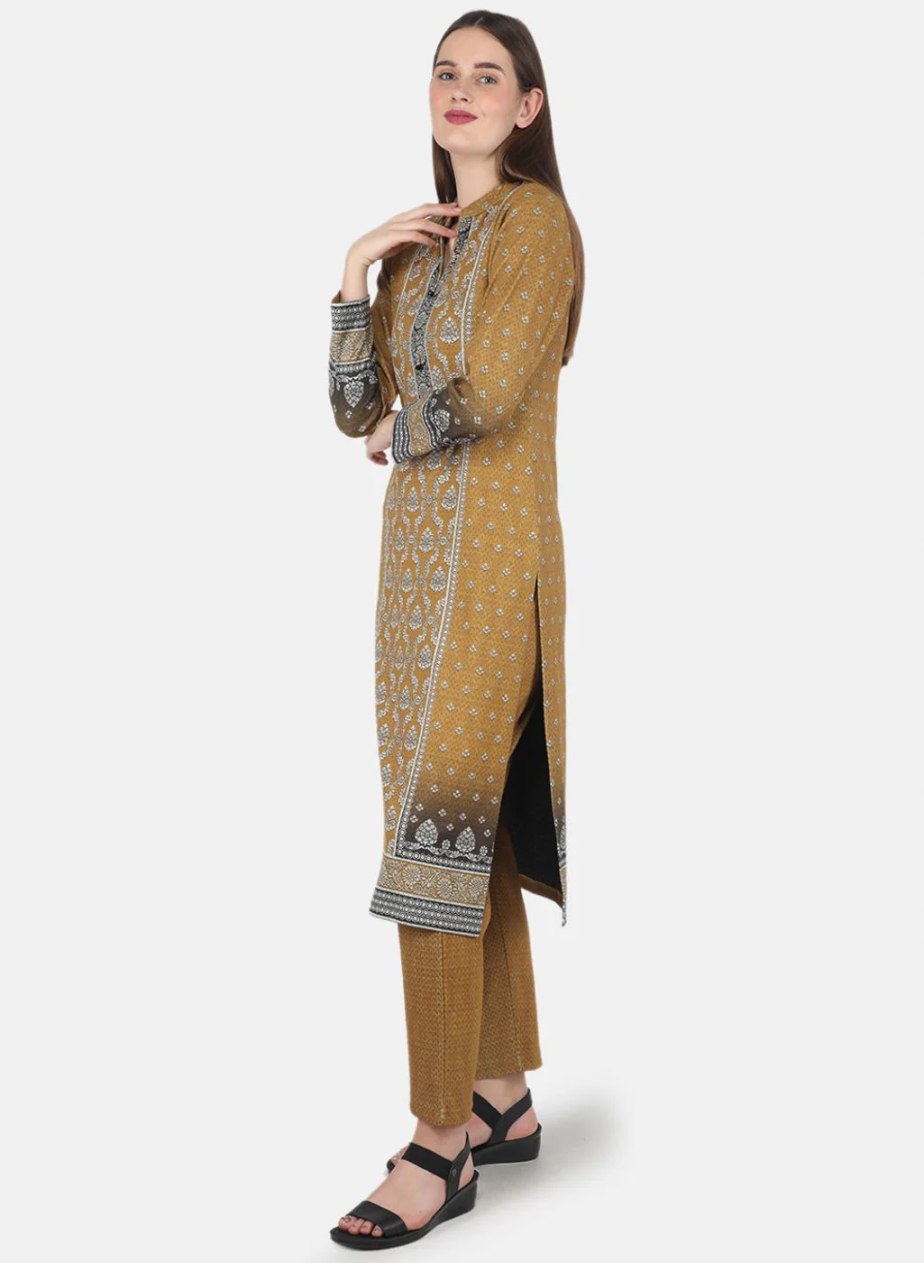 Women Mustard Kurti+Lower Set for Winter - Image 2