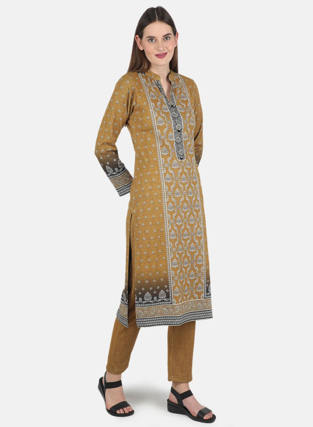 Women Mustard Kurti+Lower Set for Winter - Image 6
