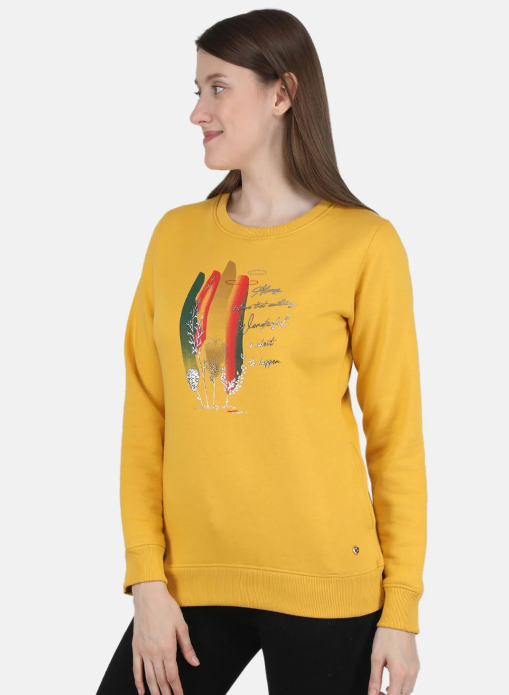 Women Mustard Printed Sweatshirt - Image 2