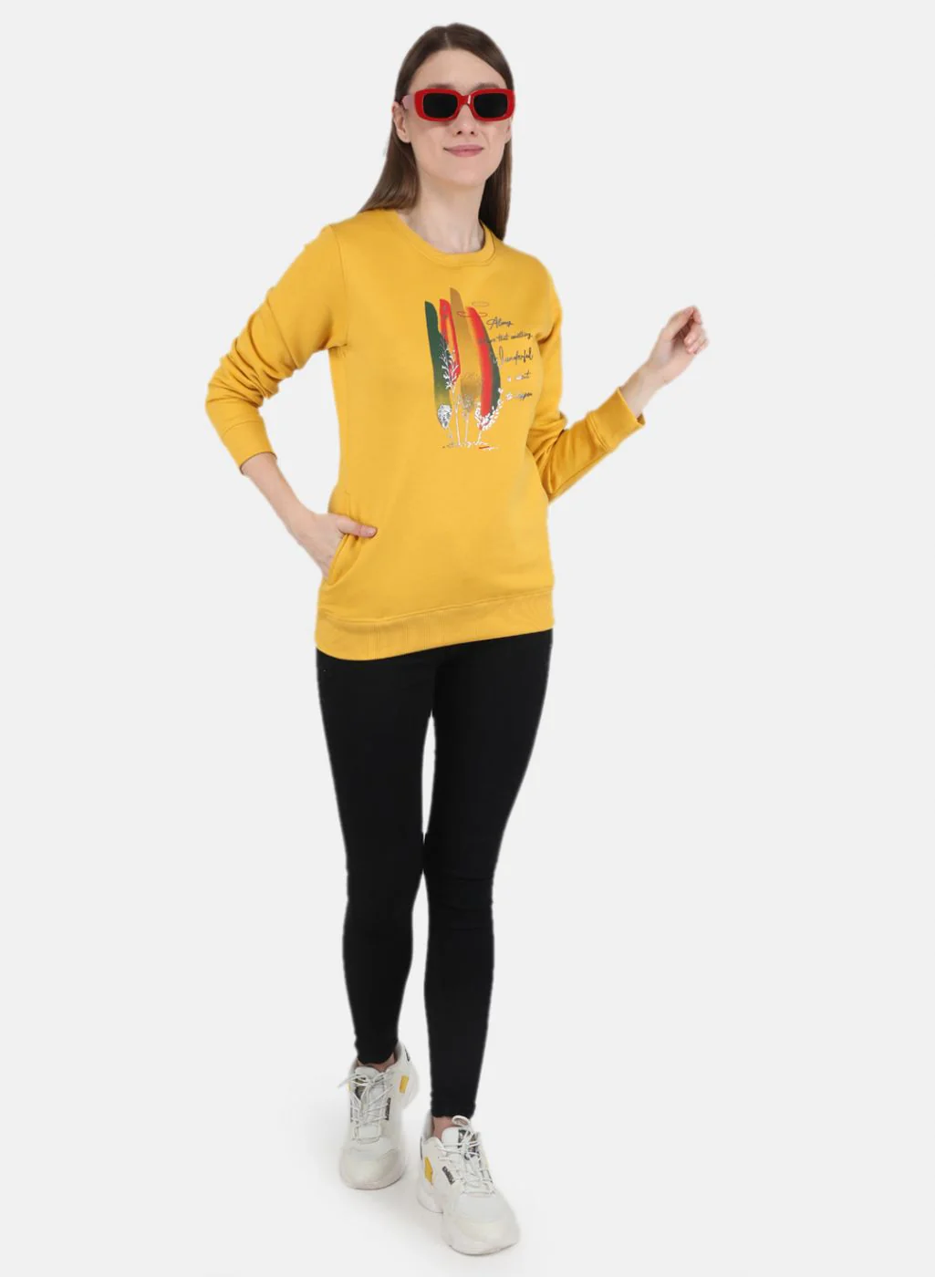 Women Mustard Printed Sweatshirt - Image 4